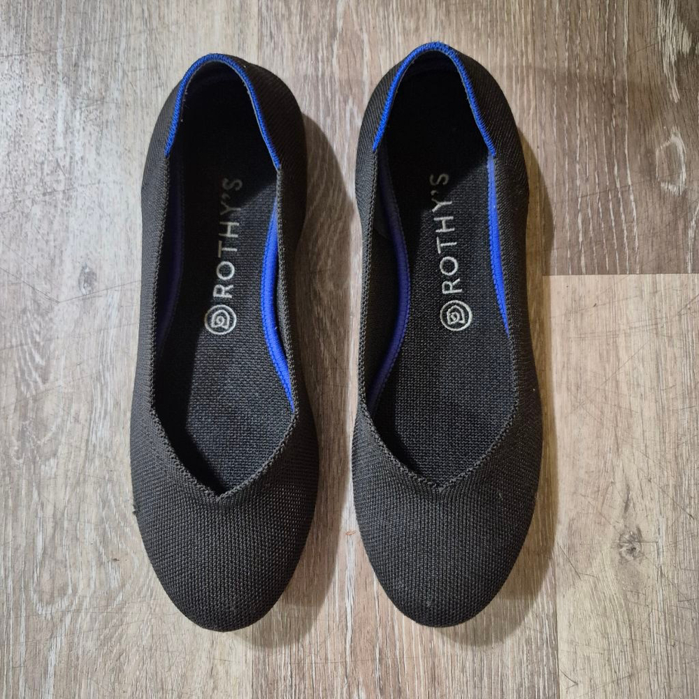 Rothy's Black Flats with Blue Trim